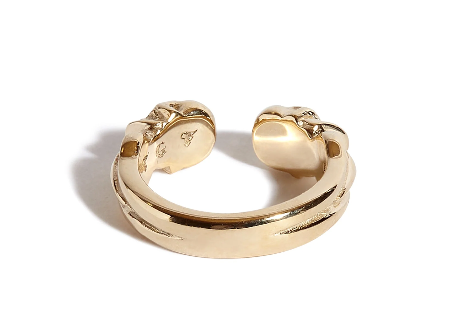 9ct Gold Double Headed Open Skull Band with Ruby Eyes - Image 5