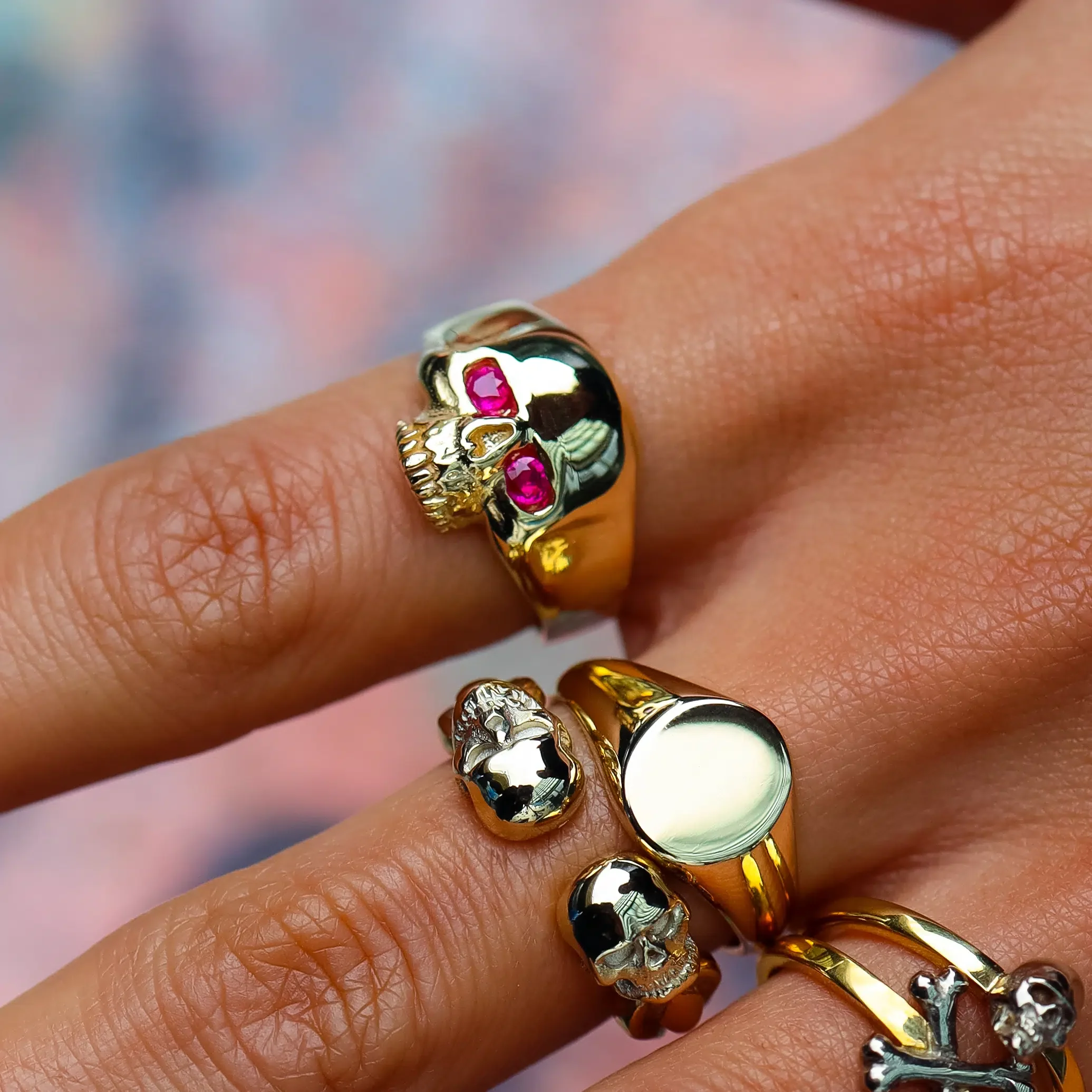 9ct Gold Smallest Evil Skull Ring with Ruby Eyes - Image 6