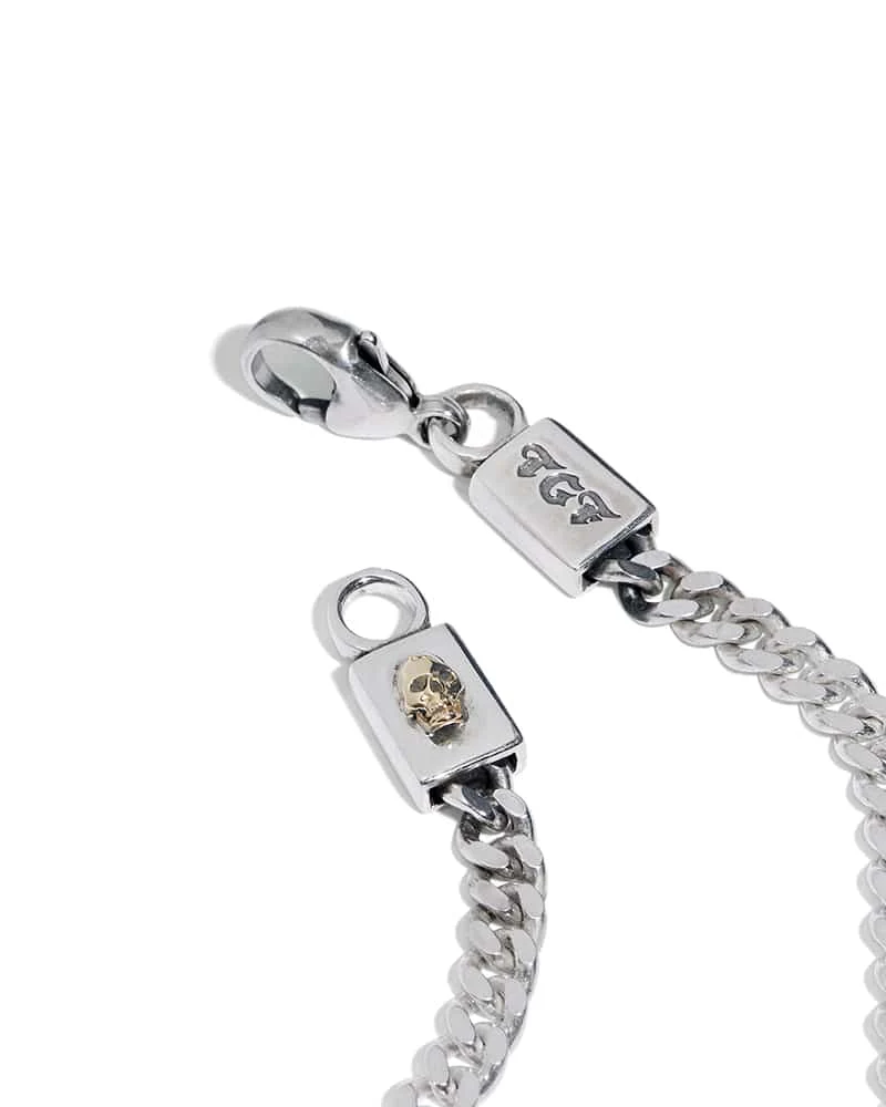 Flat Curb Chain Necklace With 18ct Gold Skull - Image 5