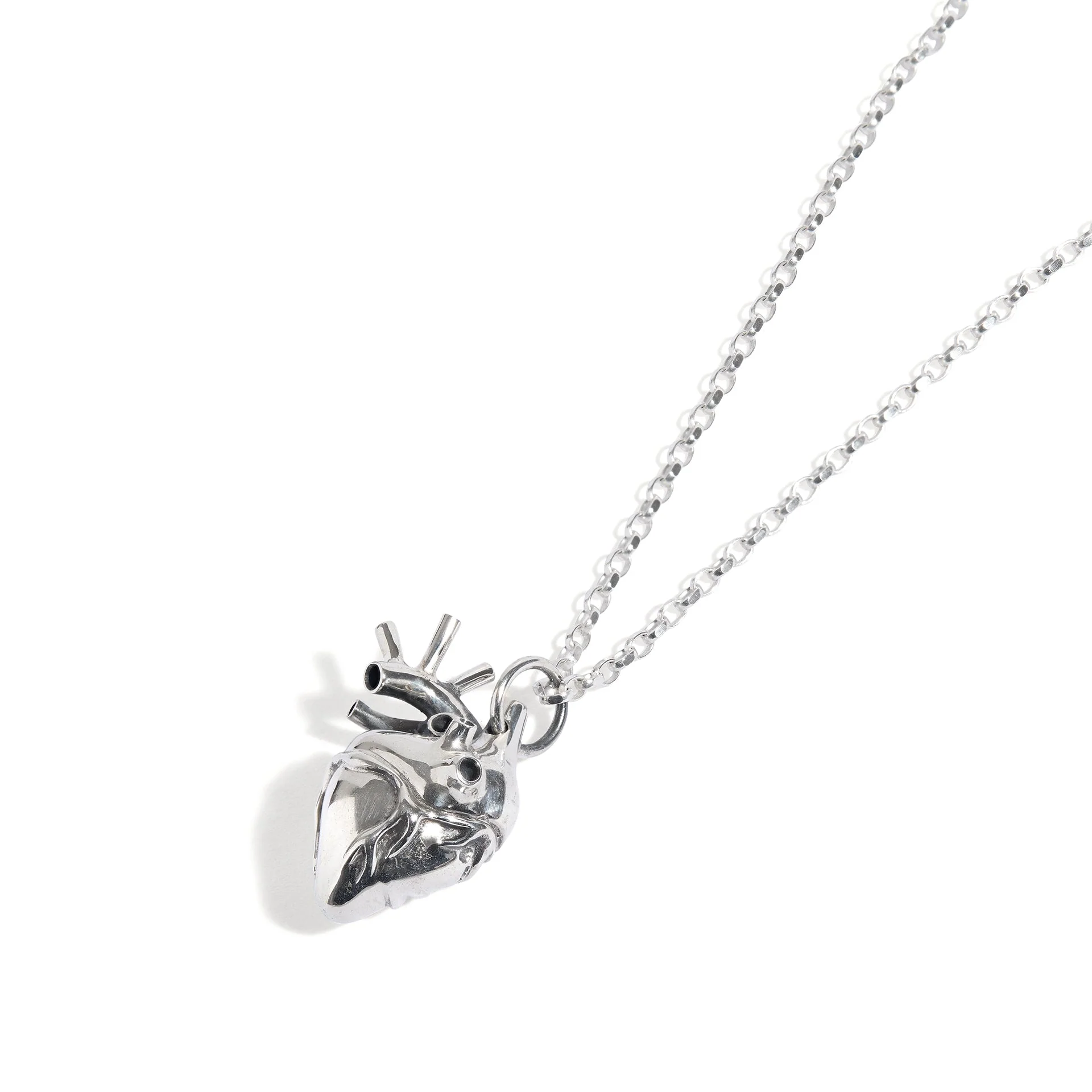 Large Silver Anatomical Heart Pendant - Image 3