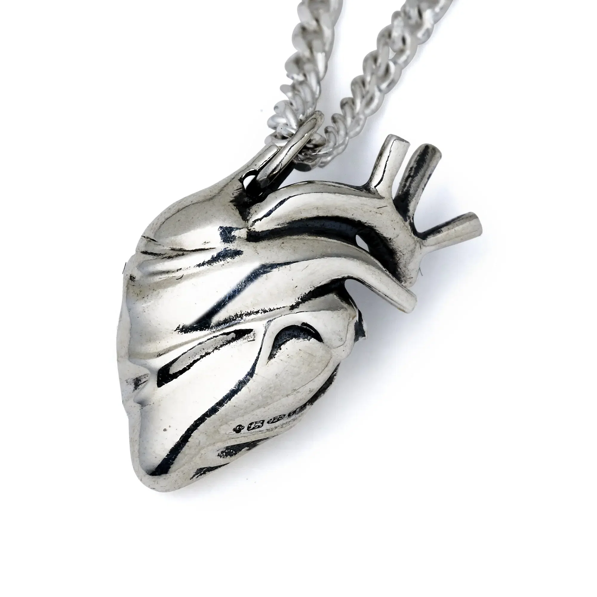 Large Silver Anatomical Heart Pendant with Rubies - Image 2