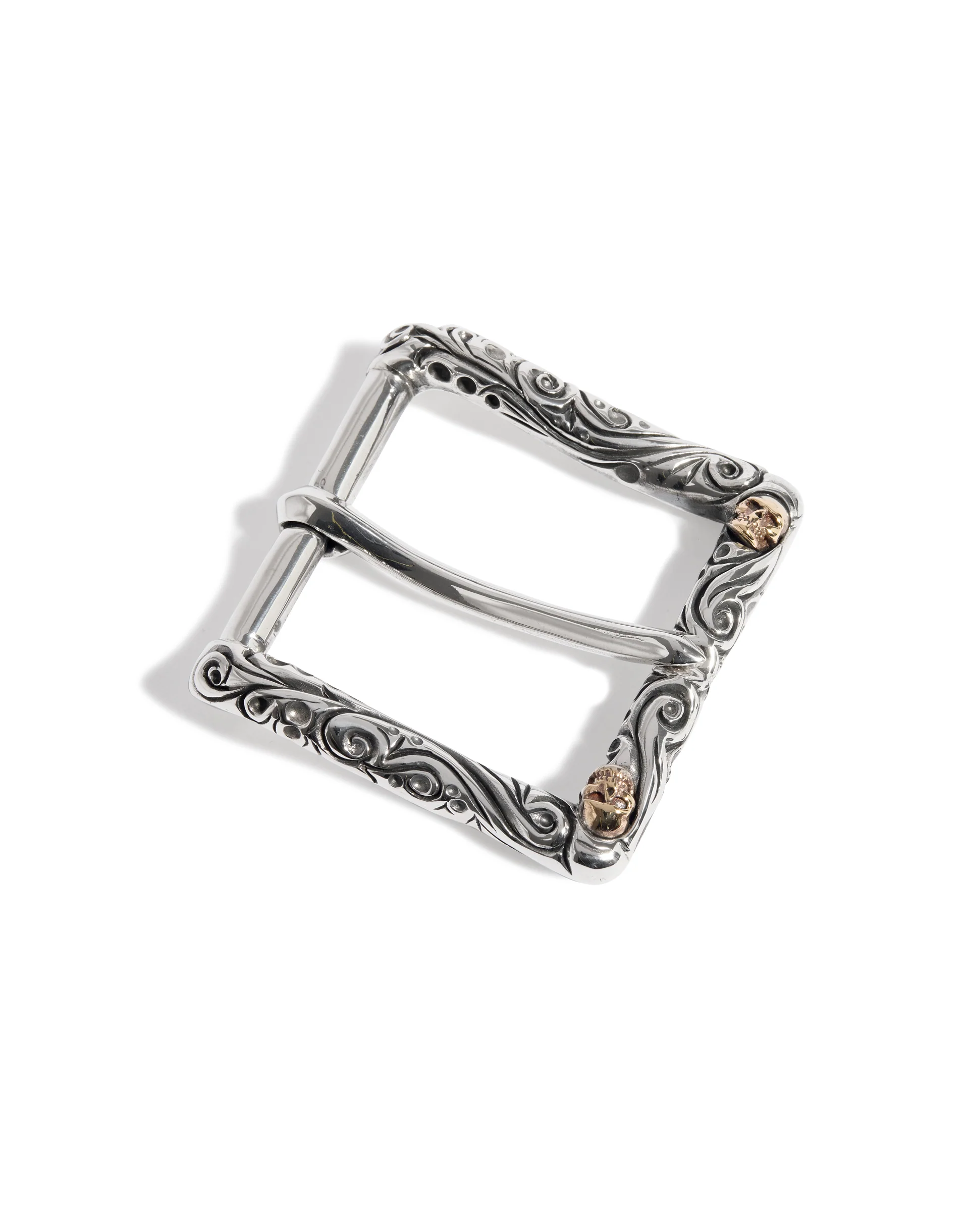 Ornate Belt Buckle with Gold Skulls