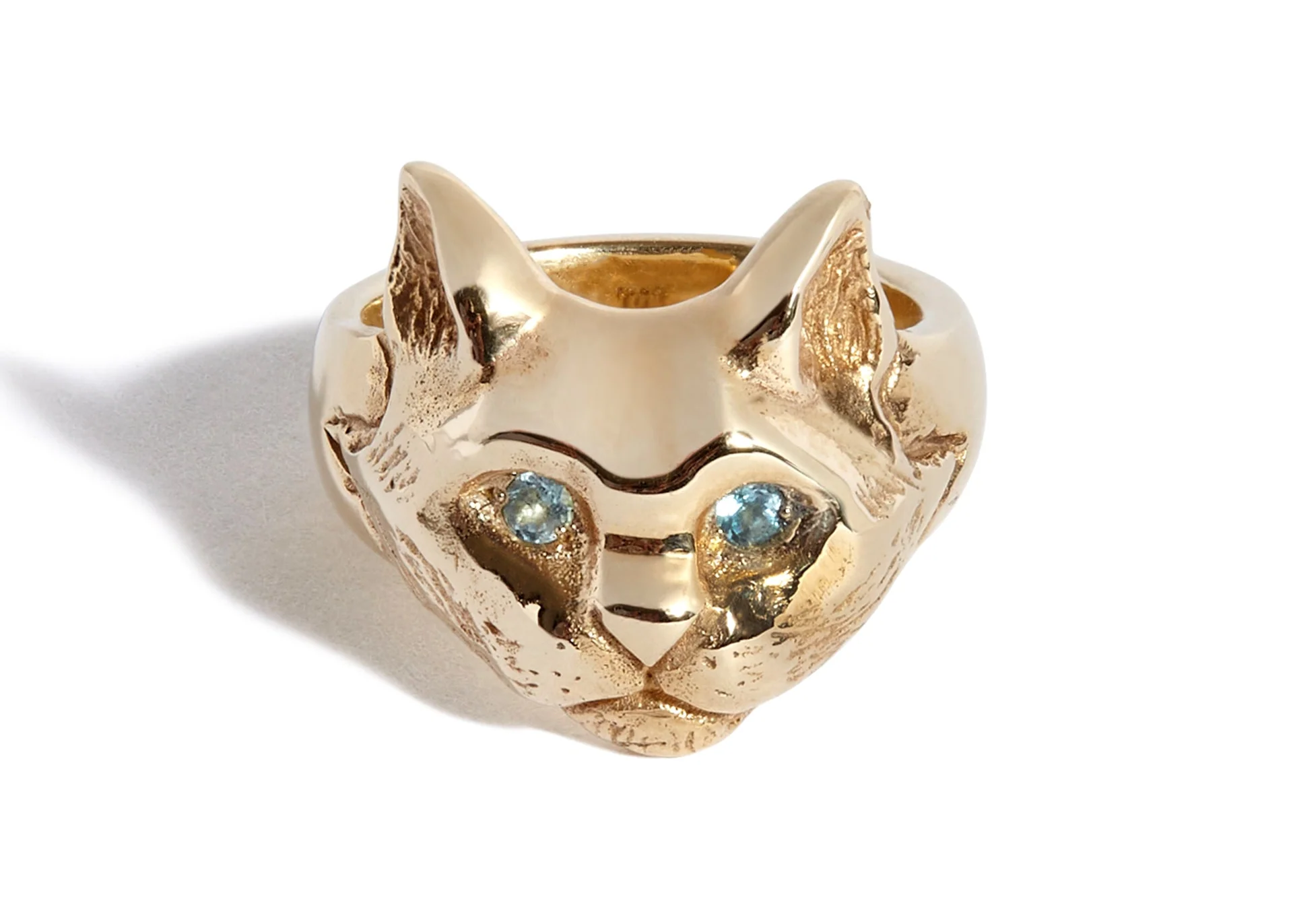 Solid 9ct Gold Cat Ring with Topaz Eyes - Image 2