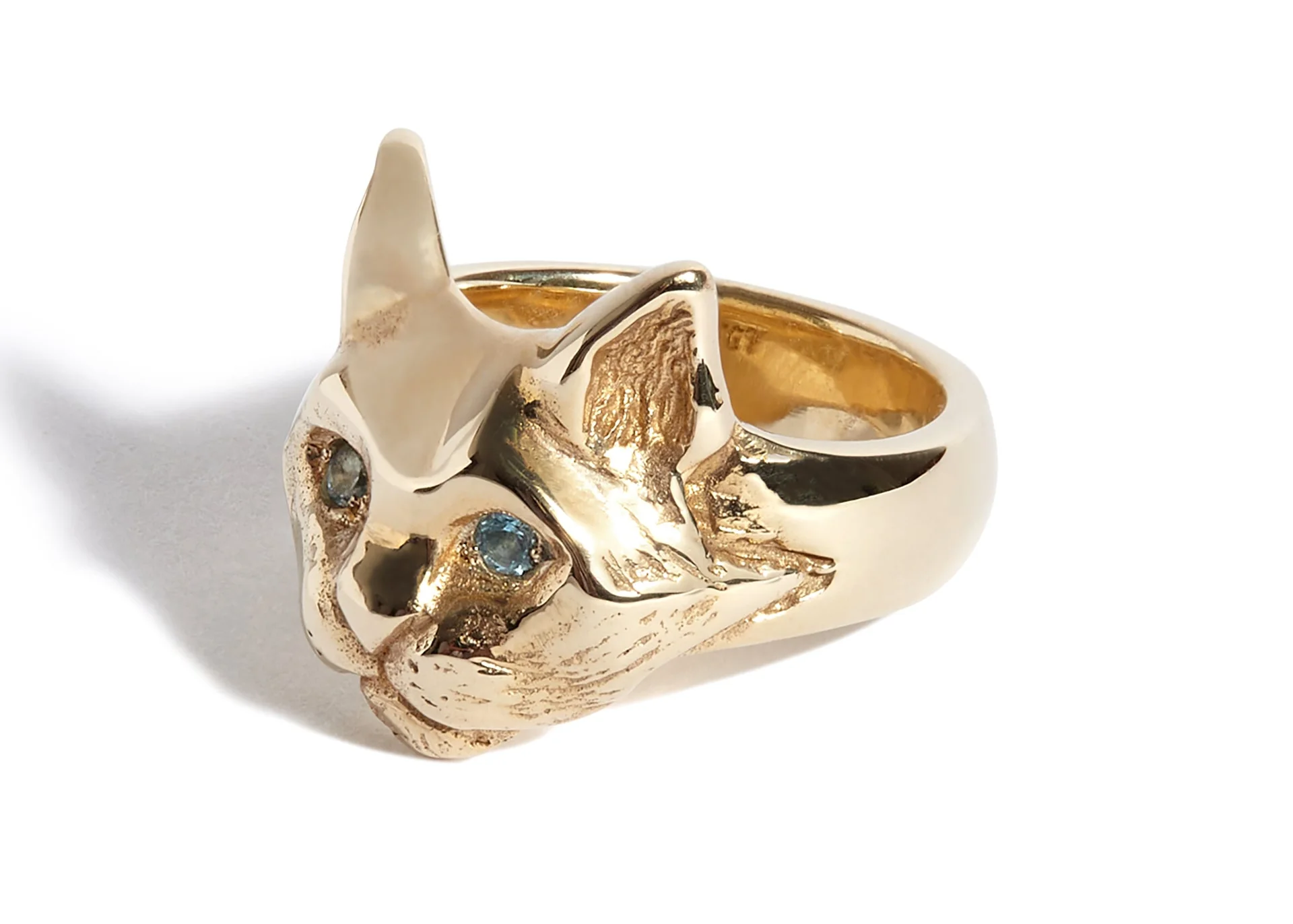 Solid 9ct Gold Cat Ring with Topaz Eyes - Image 3