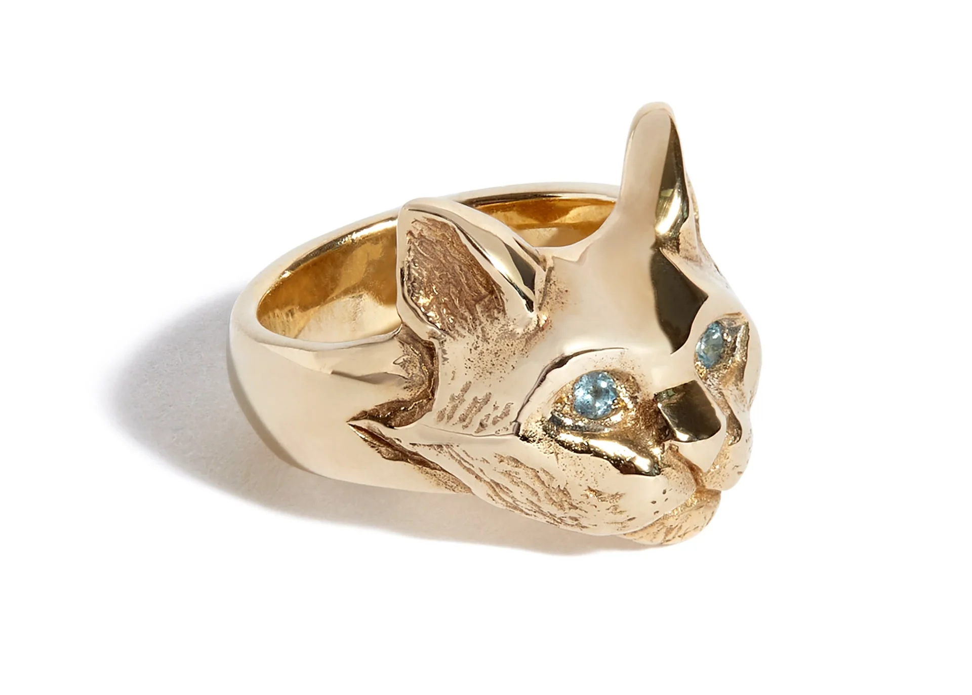 Solid 9ct Gold Cat Ring with Topaz Eyes - Image 4