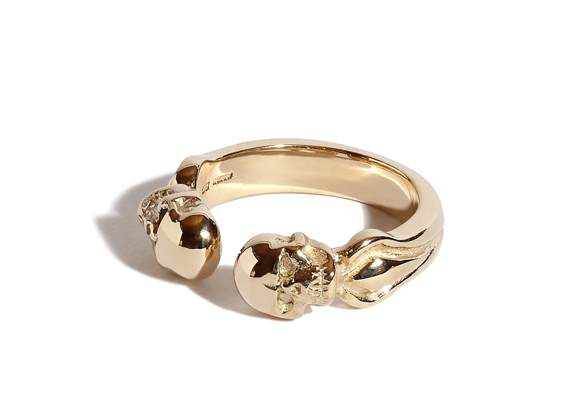 Solid 9ct Gold Double Headed Open Skull Band - Image 3
