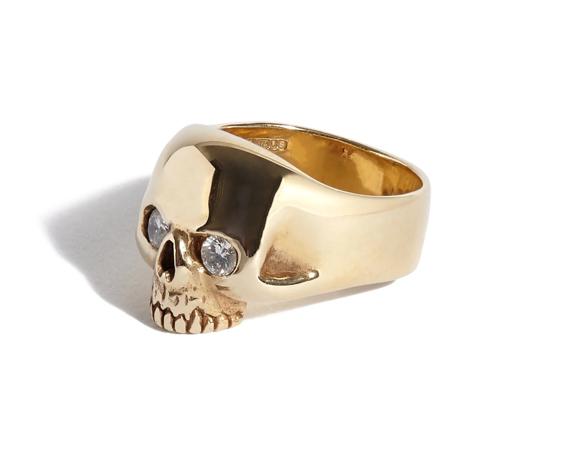 Solid 9ct Gold Smallest Evil Skull Ring with Diamond Eyes - Image 3