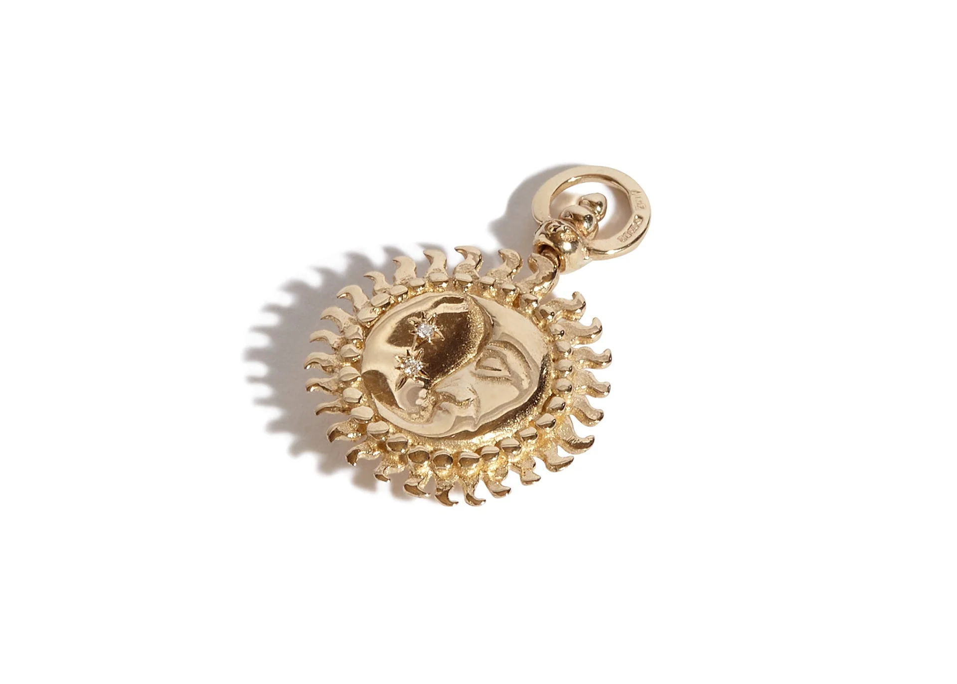 Solid 9ct Gold Sun, Moon and Stars Pendant with Diamonds - Image 2