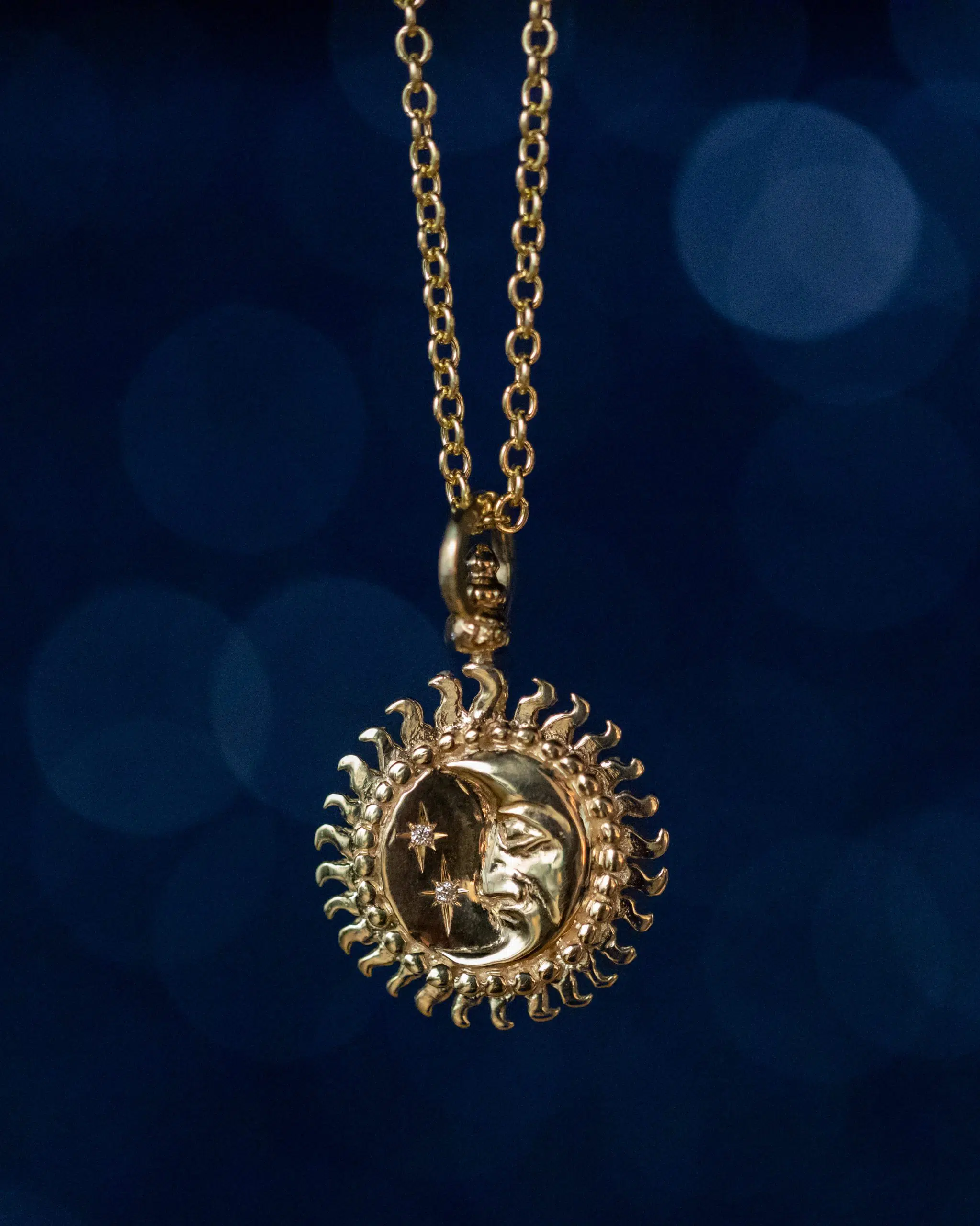 Solid 9ct Gold Sun, Moon and Stars Pendant with Diamonds - Image 7